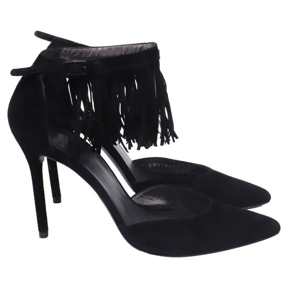 Stuart Weitzman Fringe Pointed-Toe Pumps in Black Suede